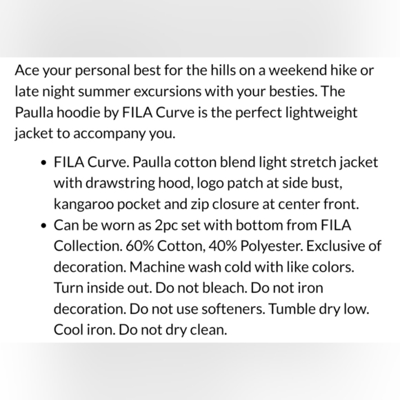 BOX#1 🔥NWT Fila zip hoodie.  approx length 28" P2P 26 1/2" - Picture 4 of 5